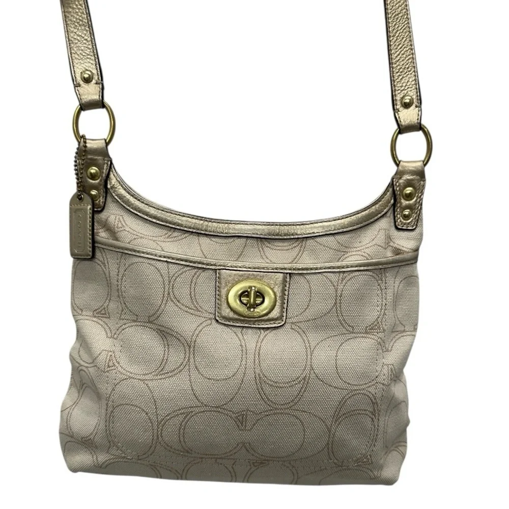 Coach Vintage Penelope Signature Crossbody Bag F19260 Linen Gold Metallic Y2K